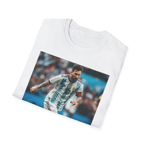 Charcoal cotton t-shirt with watercolor Messi Argentina stripes design