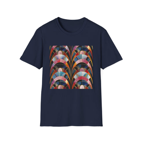 Retro geometric art deco t-shirt, charcoal, regular fit, unisex w/ bold pattern