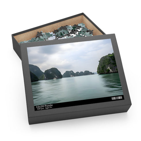 Intricate Halong Bay Limestone Puzzle depicting emerald waters and towering cliffs.