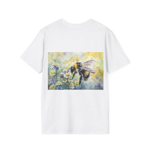 Buzzing bumblebee watercolor tee in charcoal, size small.