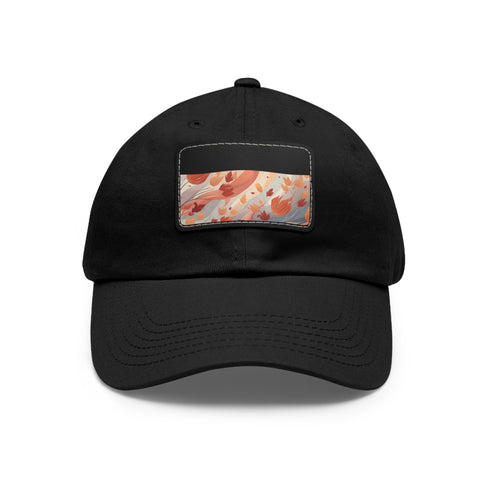 Autumn foliage patterned baseball cap in white with light brown patch.