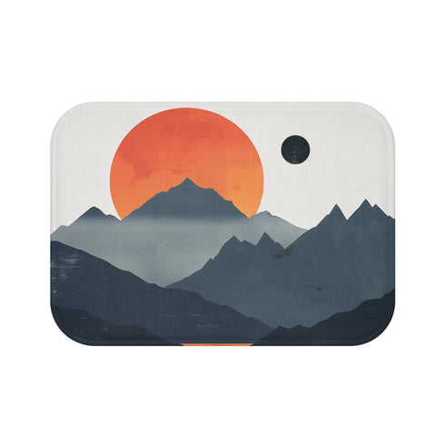 Minimalist Mountain Sunrise Bath Mat for Tranquil Bathroom Vibes.