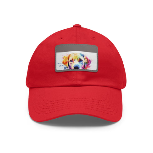 Adorable Labrador baseball cap in white with light brown patch.
