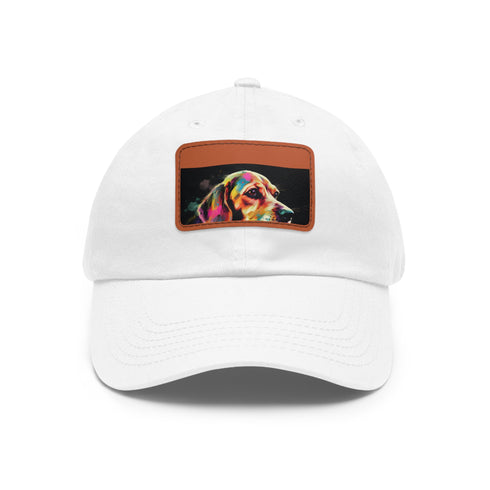 Beagle Babe baseball cap in white with light brown patch.