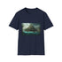 Charcoal DTG crew neck cotton T-shirt with vibrant Atlantis-inspired design