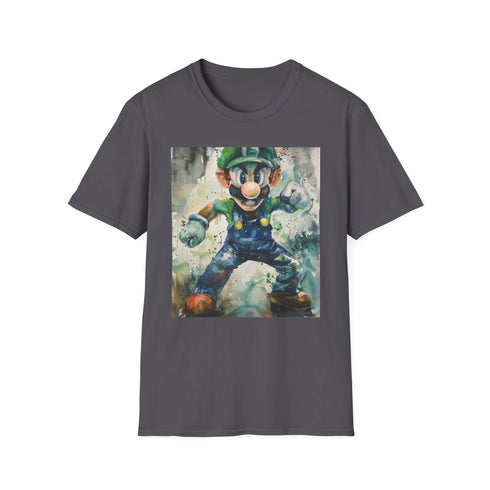 Vibrant charcoal Luigi T-shirt with comfortable cotton crew neck design