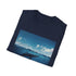 Minimalist charcoal t-shirt featuring serene whale design.