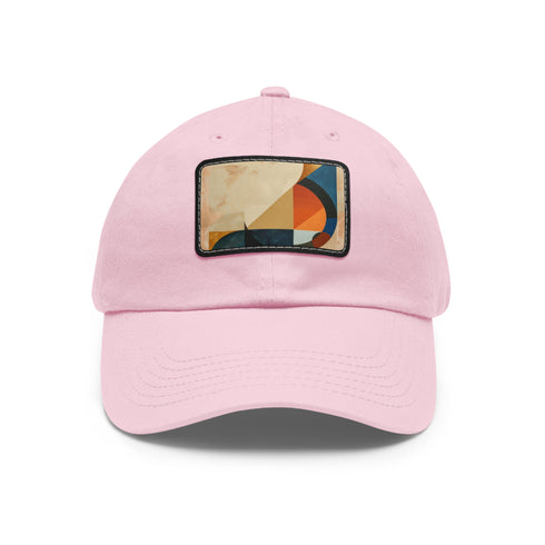 Abstract geometric shapes white cotton hat with rectangle patch for unisex.