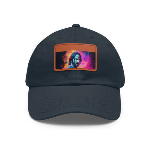 Neon Dreams watercolor baseball cap with Keanu Reeves design.