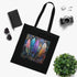 Bohemian black cotton tote bag with feather design.