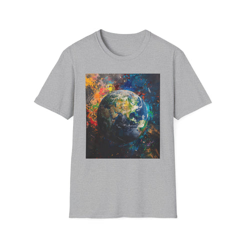 Blue planet Earth painting T-Shirt, charcoal color, regular fit, crew neck.
