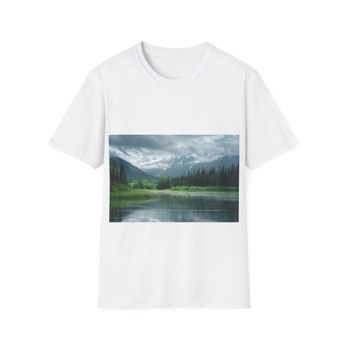 Alaska Adventure Landscapes Tee in Charcoal, Size S. Cotton t-shirt.