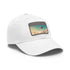 Future Skies Cap with futuristic urban skyline design in white.