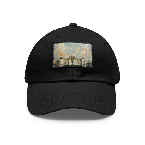 Buckingham Palace watercolor cap in white with light brown patch.