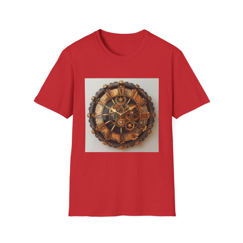 Charcoal steampunk t-shirt with intricate gear design soft cotton crew neck