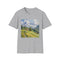 Charcoal watercolor Swiss Alps t-shirt with serene mountain design in cotton fabric