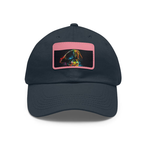 Neon watercolor baseball cap with light brown patch, rectangular shape.