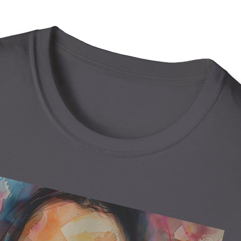 Watercolor Kim Kardashian charcoal T-shirt with crew neck and regular fit