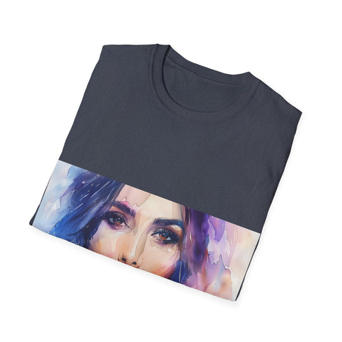 Charcoal cotton crew neck tee with watercolor glamour design