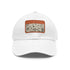 Botanical pattern white baseball cap with light brown rectangular patch.