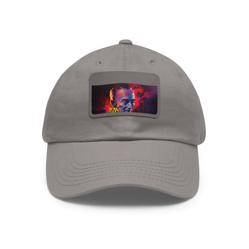 Neon baseball cap in white with light brown patch, rectangle shape