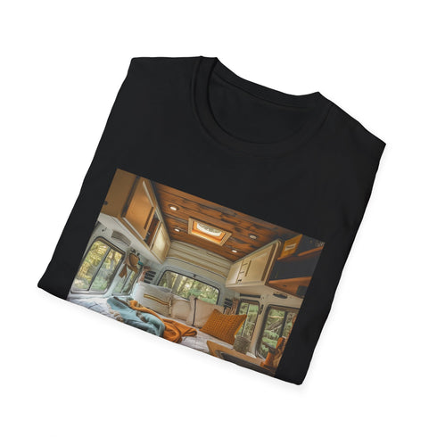 Charcoal retro camper van design T-shirt in soft cotton with crew neck