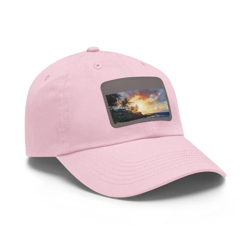 Beach printed baseball cap in white with Hawaii sunset design.