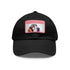 White cotton baseball hat with cute basset hound patch design.