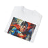 Charcoal crew neck T-shirt with vibrant Superman portrait and soft cotton fabric