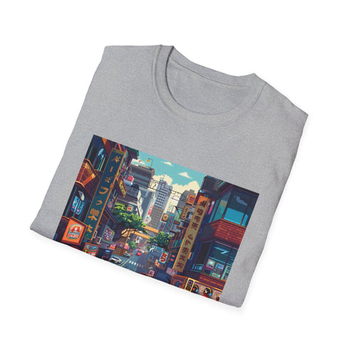 Vintage video game vibes charcoal t-shirt with pixelated icons.