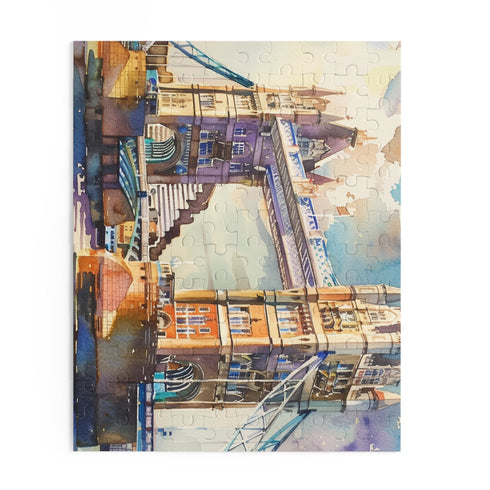 London watercolor Tower Bridge puzzle, 10" x 8", 120 pieces.