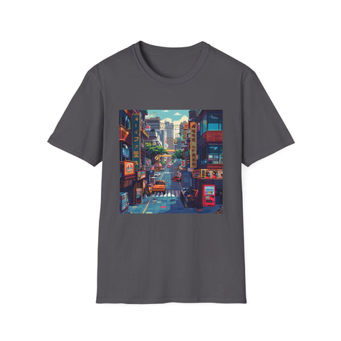 Vintage video game vibes t-shirt in charcoal cotton for summer fun.