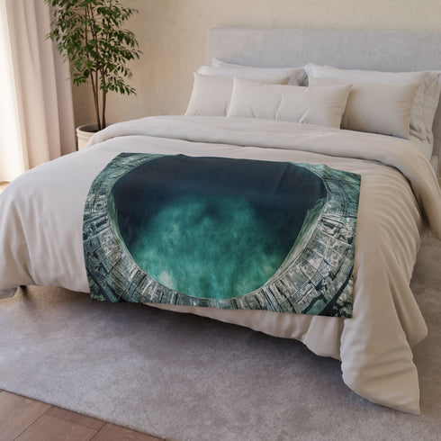 Stargate Opening Beneath Ocean Floor Plush Fleece Throw Blanket