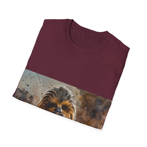 Fierce charcoal Chewbacca watercolor tee in soft cotton crew neck