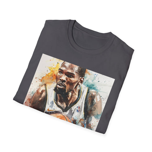Charcoal cotton t-shirt with watercolor Kevin Durant portrait graphic