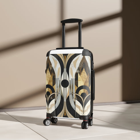 Abstract Deco Black Suitcase with Geometric Retro-Inspired Pattern - Small