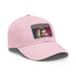 Neon watercolor baseball cap in white with light brown patch.