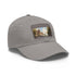 Melbourne tram style baseball cap in white with light brown patch.