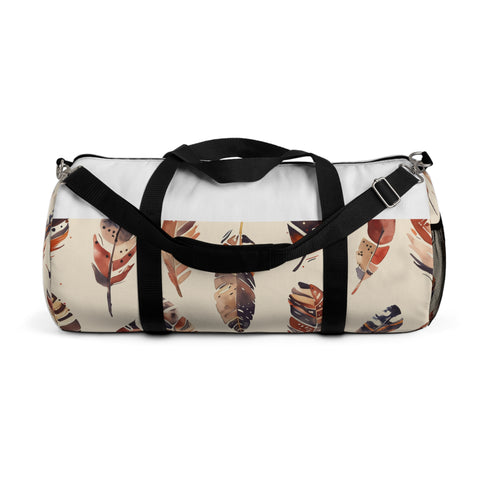 Boho feathers small duffel bag with vibrant seamless pattern.