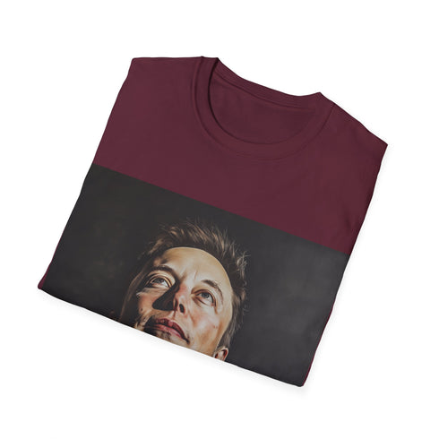 Space-inspired tee with image of Elon Musk, charcoal cotton, regular fit.