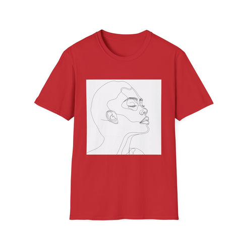Minimalist charcoal face art t-shirt with sleek line design for men/women.