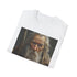 Charcoal crew neck T-shirt with vibrant Gandalf portrait and soft brushstrokes