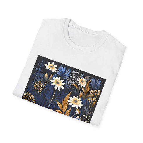 Charcoal cotton T-shirt with vibrant floral tapestry pattern and crew neck