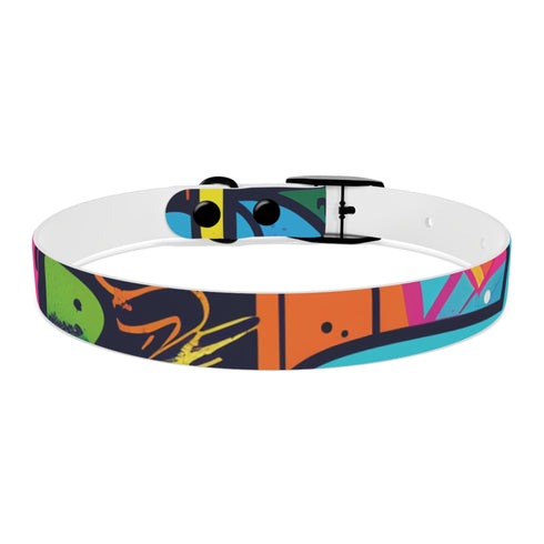 Neon graffiti dog collar for urban style with black onyx.