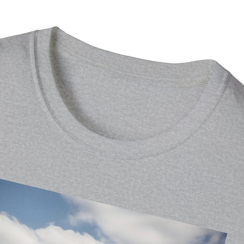 Charcoal cotton crew neck tshirt with vibrant suburban park and spring blooms design