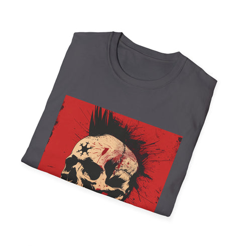 Charcoal cotton T-shirt featuring a punk rock skull design with crew neck