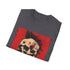 Charcoal cotton T-shirt featuring a punk rock skull design with crew neck