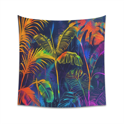 Neon Jungle Tropical Tapestry - Vibrant Palm Trees & Neon Colors - High-Quality & Stylish Decor - Available in 34 x 40 and 57 x 57 - Perfect Gift Option