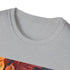 Charcoal cotton crew neck T-shirt with vibrant autumn tapestry design
