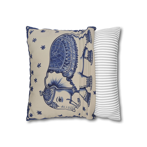 Portuguese Azulejo Tile & Elephant Boho Square Cushion Cover - View 4 | Prints With Passion